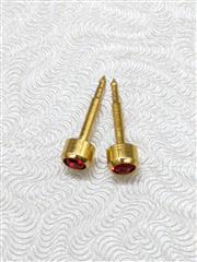RED DOT Synthetic Stone 21K GOLD Stud Earrings 21K Yellow Gold 0.7g w/ Backings
